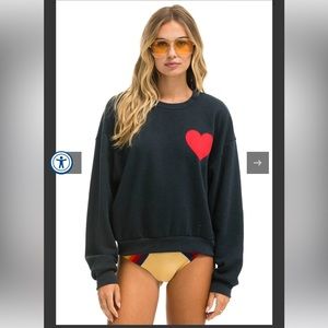 NWT AVIATOR NATION HEART STITCH RELAXED CREW SWEATSHIRT - CHARCOAL: Sz. L